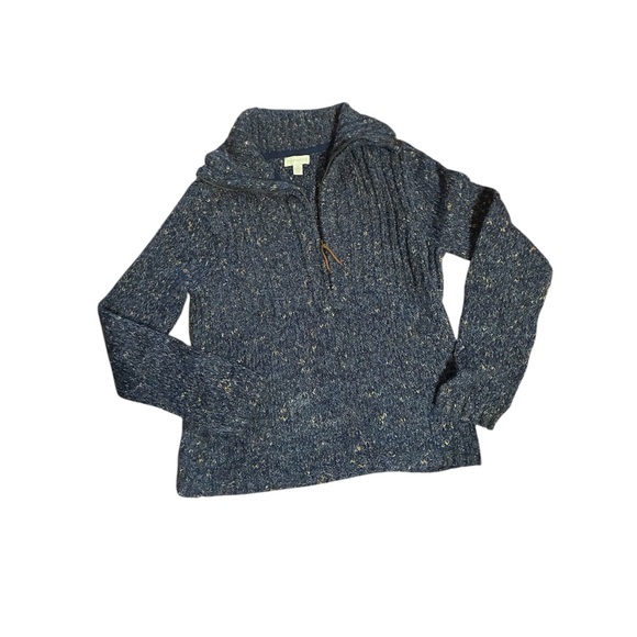 Charter Club Sweater Women’s M Blue Flecked Yarn Knit Quarter Zip Cabincore Ski - Picture 2 of 9